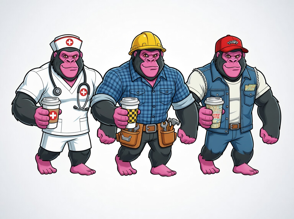 brandilla Recruiting Gorillas — Pflege, Handwerk, KFZ mit Coffee Cups